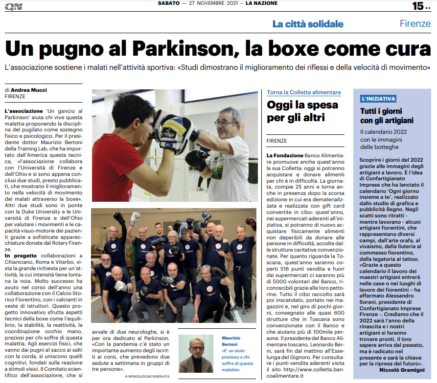 La Nazione, Andrea Mucci: "Un pugno al Parkinson, la boxe come cura"
